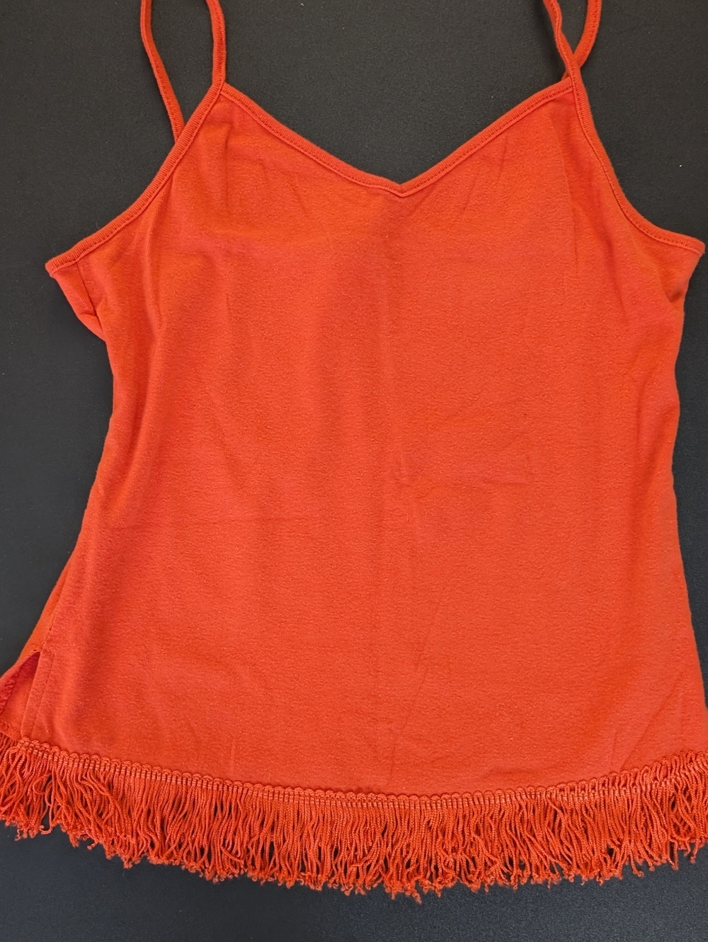 Bright Orange Fringe Spaghetti Strap Tank Top